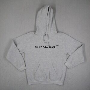 SpaceX Official Logo Hoodie Heather Gray Embroidered Pullover Sweatshirt Small